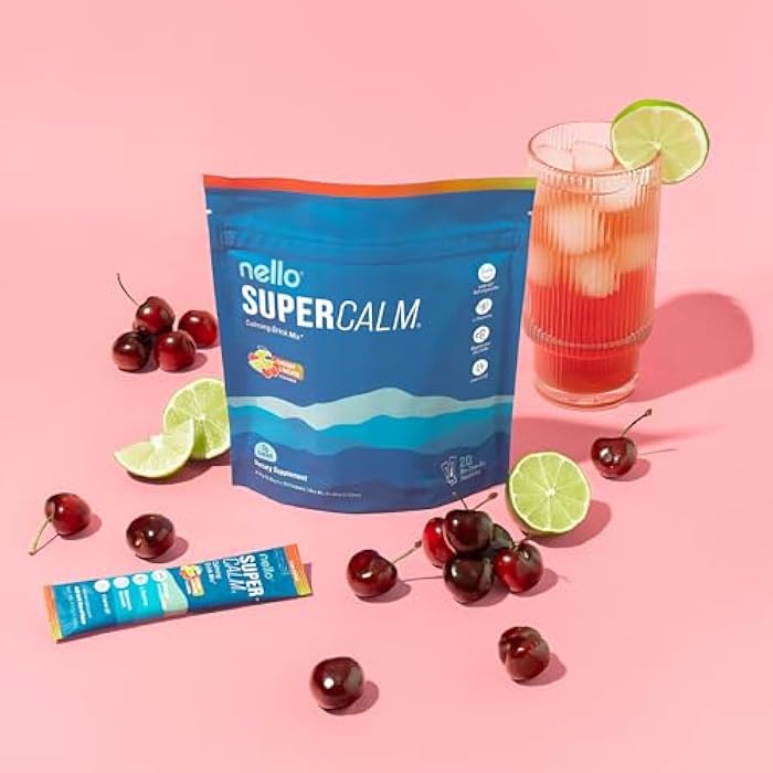 Nello Supercalm Powdered Drink Mix, Cortisol Reducer* and Sleep Aid Supplement, L Theanine, Ksm-66 Ashwagandha, Magnesium Glycinate, Vitamin D 3, No Sugar, Non GMO, On The Go, 20 Ct, Cherry Limeade - Image 4