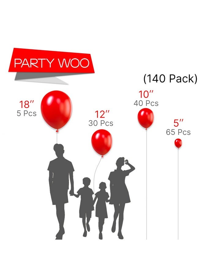 PartyWoo PartyWoo Red Balloons, 140 pcs Matte Different Sizes Pack of 18 Inch 12 Inch 10 Inch 5 Inch Latex Balloons for Balloon Garland or Arch, Birthday Party Decorations, Red-Y57  - Image 2