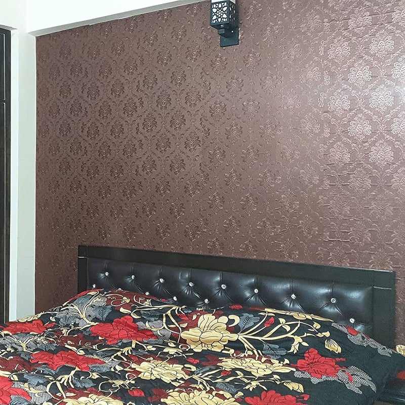 wolpin ملصقات حائط وولبين ورق جدران داماسك DIY (45 × 300 سم) لاصقة ذاتيًا ملصقات غرفة المعيشة ديكور داخلي منزلي، بني - Image 1