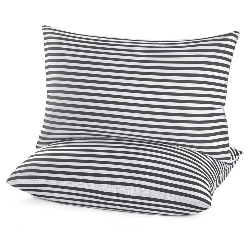 EIUE Bed Pillows for Sleeping 2 Pack Queen SizeSuper Soft Down Alternative Microfiber Filled PillowsPillows for Side and Back Sleepers20 x 30 InchesStriped White Grey