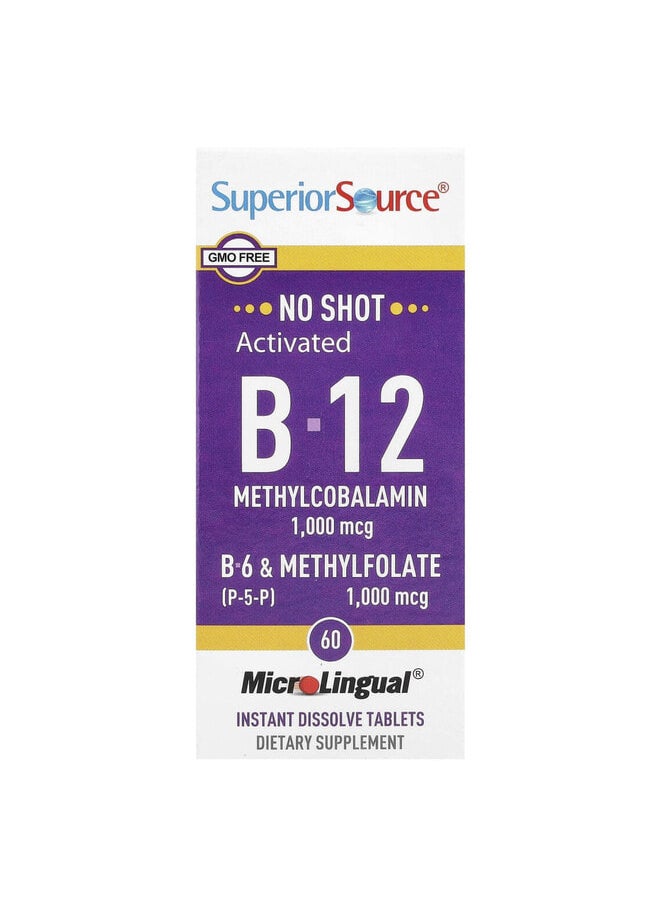 Superior Source Activated B-12, Methylcobalamin, B-6 (P-5-P) & Methylfolate, 60 MicroLingual Instant Dissolve Tablets  - Image 1