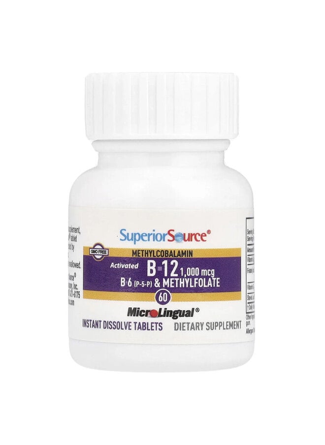 Superior Source Activated B-12, Methylcobalamin, B-6 (P-5-P) & Methylfolate, 60 MicroLingual Instant Dissolve Tablets  - Image 3