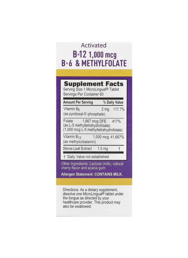 Superior Source Activated B-12, Methylcobalamin, B-6 (P-5-P) & Methylfolate, 60 MicroLingual Instant Dissolve Tablets  - Image 2