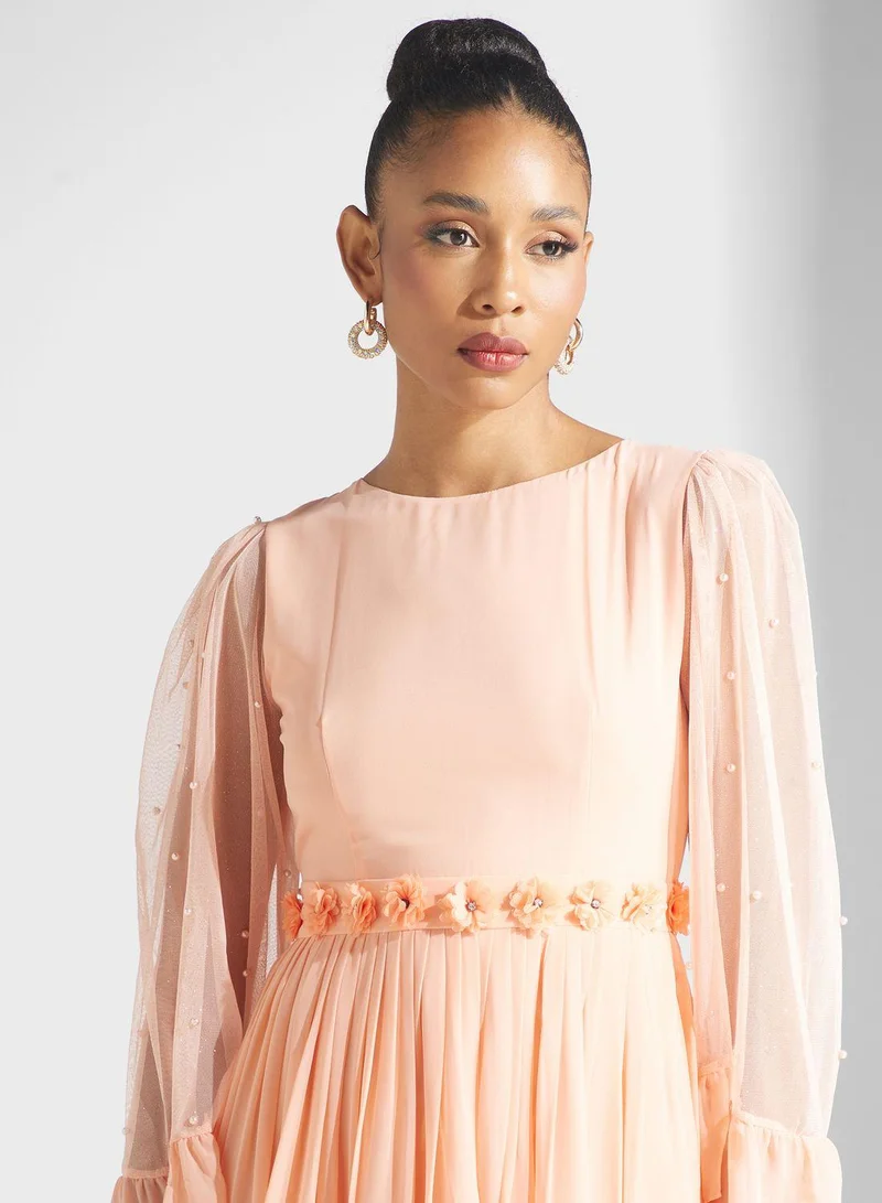 Golden Apple Floral Belted Maxi Dress