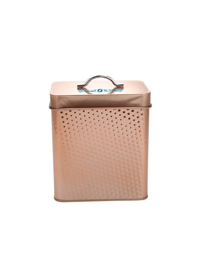 AL SANIDI Habb Al-Romman Steel Spices Storage, Tea, coffee and sugar storage for trips, Coppery, Size 14*14*16.5 Cm  - Image 2