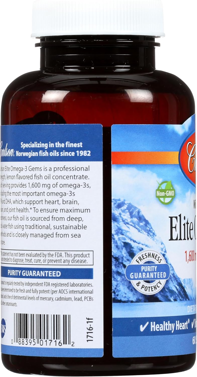 Carlson زيت السمك كارلسون لابز أوميغا 3 النخبة 1250 ملغ 60 كبسولة لينة - Image 4