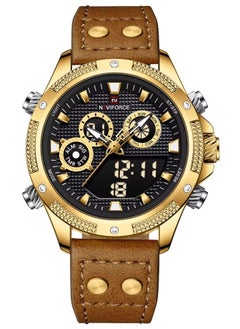 NAVIFORCE Leather Strap Dual Display Quartz Wrist Watch For Men NF9224 G/B/BN  - Image 1