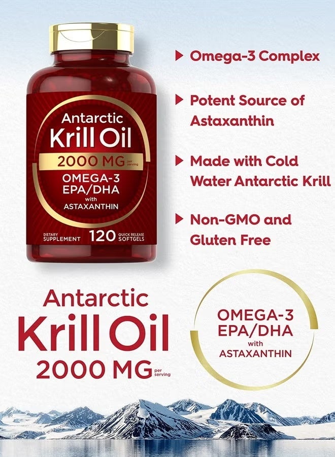 Carlyle Krill Oil 2000 mg Antarctic – Omega-3 EPA & DHA with Astaxanthin | Red Krill Oil Supplement for Heart & Wellness Support | 120 Softgels - Image 5