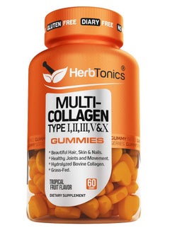 Herbtonics Multi Collagen Gummies Type 1235 & 10 With Biotin For Hair Growth Skin Nails; Supplement Formula For Anti Aging; Skin Care; Peptide With Vitamin C + Zinc For Women & Men (Tropical)  - Image 2