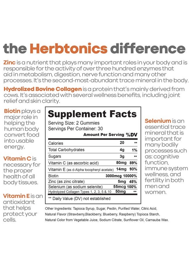 Herbtonics - Multi Collagen Gummies Type 1235 & 10 With Biotin For Hair Growth Skin Nails; Supplement Formula For Anti Aging; Skin Care; Peptide With Vitamin C + Zinc For Women & Men (Tropical) - Image 1
