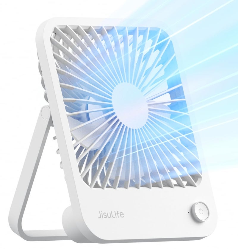 JISULIFE Desk Fan Battery Rechargeable, 4500mAh 180Â°Foldable Portable Personal Fan, 4 Speeds Adjustable Long Battery-life for Home Office Travel Outdoor Gifts for Women Men-White - Image 1