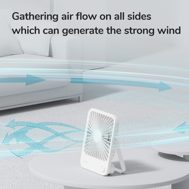 JISULIFE Desk Fan Battery Rechargeable, 4500mAh 180Â°Foldable Portable Personal Fan, 4 Speeds Adjustable Long Battery-life for Home Office Travel Outdoor Gifts for Women Men-White - Image 3