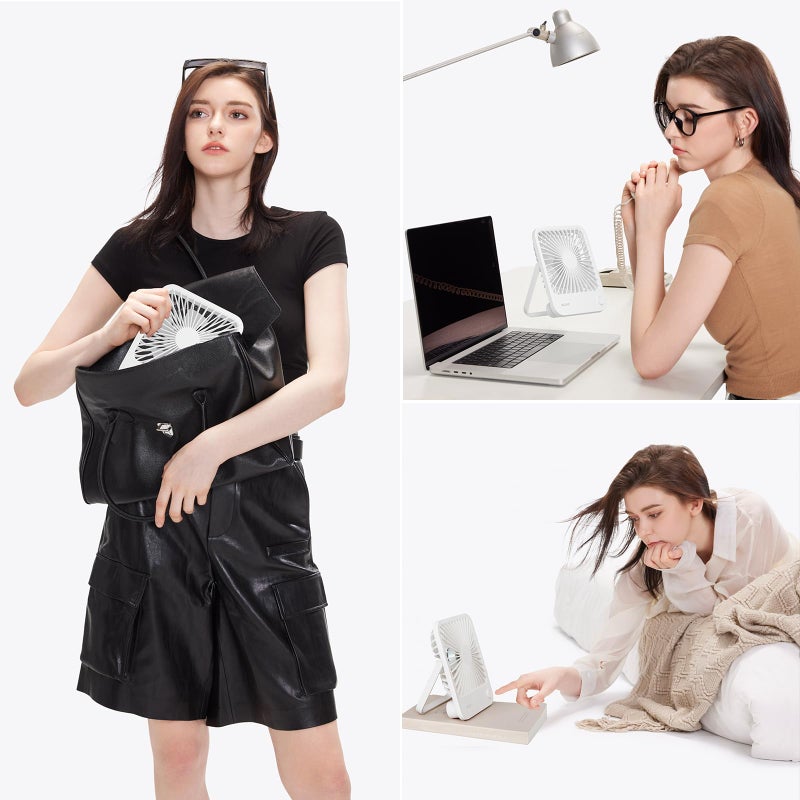 JISULIFE Desk Fan Battery Rechargeable, 4500mAh 180Â°Foldable Portable Personal Fan, 4 Speeds Adjustable Long Battery-life for Home Office Travel Outdoor Gifts for Women Men-White - Image 5