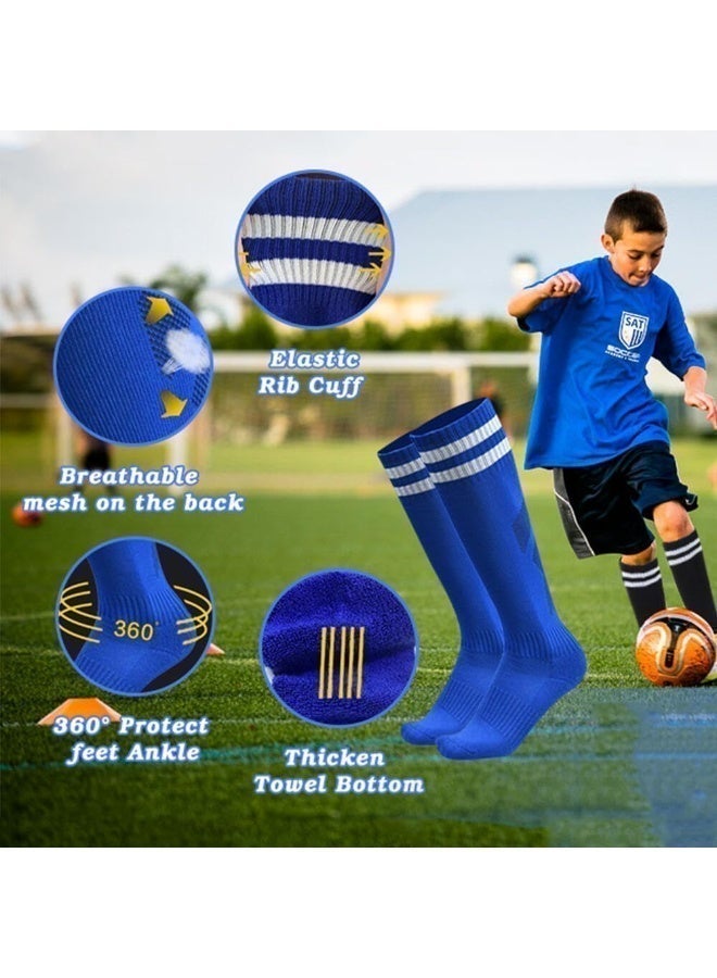 3 أزواج من جوارب كرة القدم للأطفال، جوارب أطفال unisex مضادة للانزلاق مع قاع منشفة، جوارب كرة القدم الطويلة والتنفس للجري وتدريب كرة القدم والرقص، جوارب كرة القدم الطويلة حتى الركبة للرياضة للمراهقين - Image 4