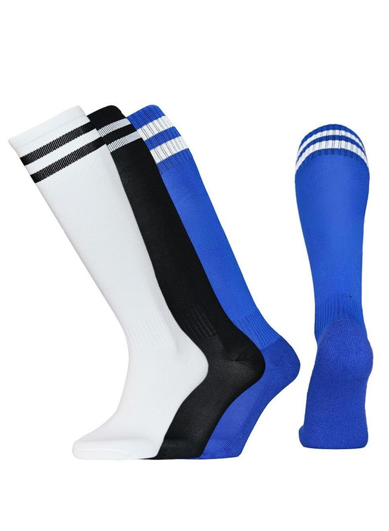 3 أزواج من جوارب كرة القدم للأطفال، جوارب أطفال unisex مضادة للانزلاق مع قاع منشفة، جوارب كرة القدم الطويلة والتنفس للجري وتدريب كرة القدم والرقص، جوارب كرة القدم الطويلة حتى الركبة للرياضة للمراهقين - Image 1