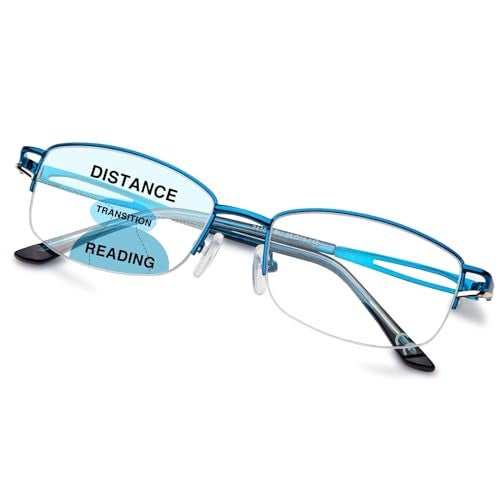 LianSan Metal Zero Top Progressive Multifocus Reading Glasses - for Women Half-Rim Blue Light Blocking Readers Clear Top Blue 2.50 - Image 1