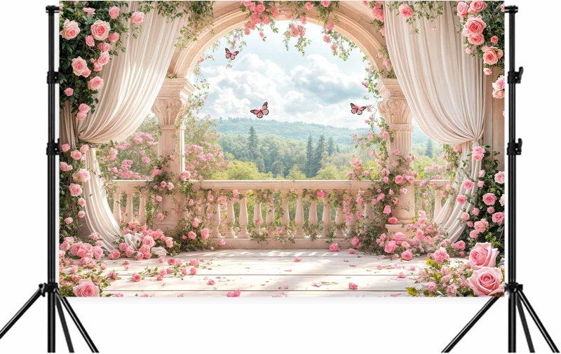 Drgilau 12X10ft Pink Floral Photography Backdrop, Retro Flowers Photography Backdrop Dreamlike Wedding Portrait Photo Background Wedding Birthday Party Background Banner Decor, Pink-1 - Image 5