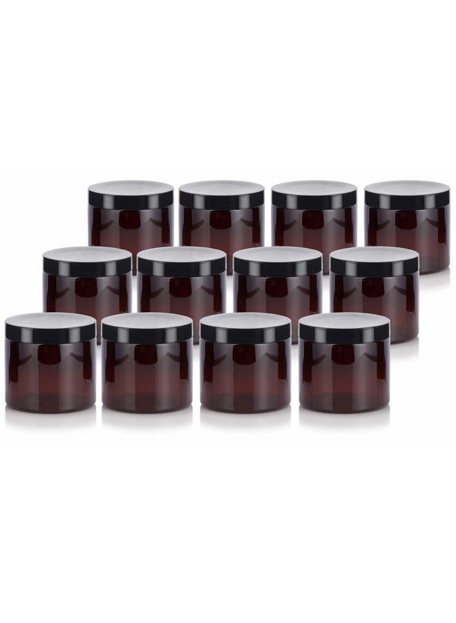 JUVITUS Amber Large 16 oz PET Plastic (BPA Free) Refillable Jar - (12 pack) + Labels - Image 1
