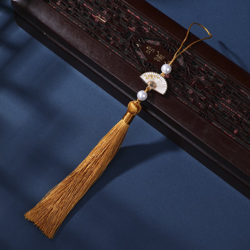 Pearl White Fan Tassel Hanfu Phone Bag Charm Yellowish brown
