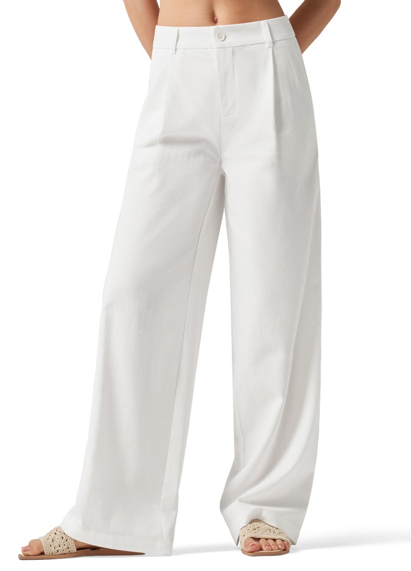 Willit Women's Linen Pants Wide Leg Work Dress Pants Casual Slacks Business Pants with Pockets 29" Inseam White M - Image 1