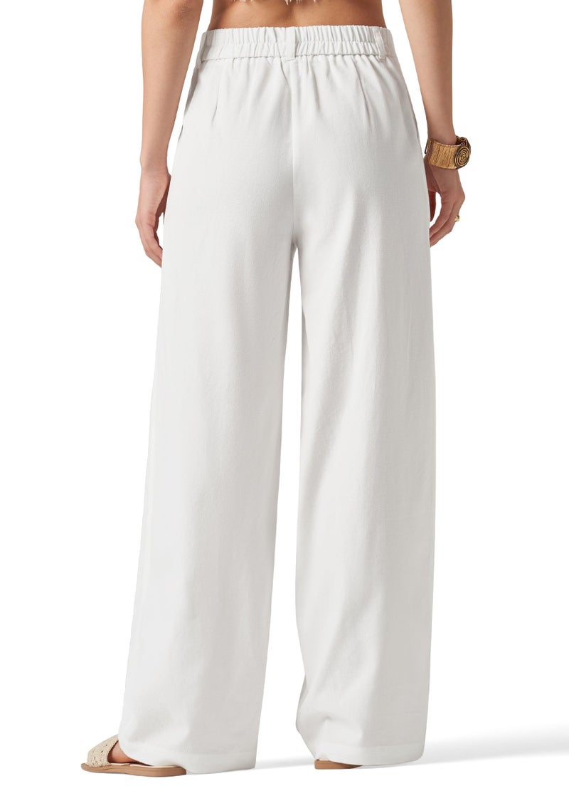 Willit Women's Linen Pants Wide Leg Work Dress Pants Casual Slacks Business Pants with Pockets 29" Inseam White M - Image 2