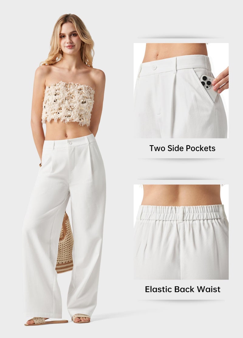 Willit Women's Linen Pants Wide Leg Work Dress Pants Casual Slacks Business Pants with Pockets 29" Inseam White M - Image 4