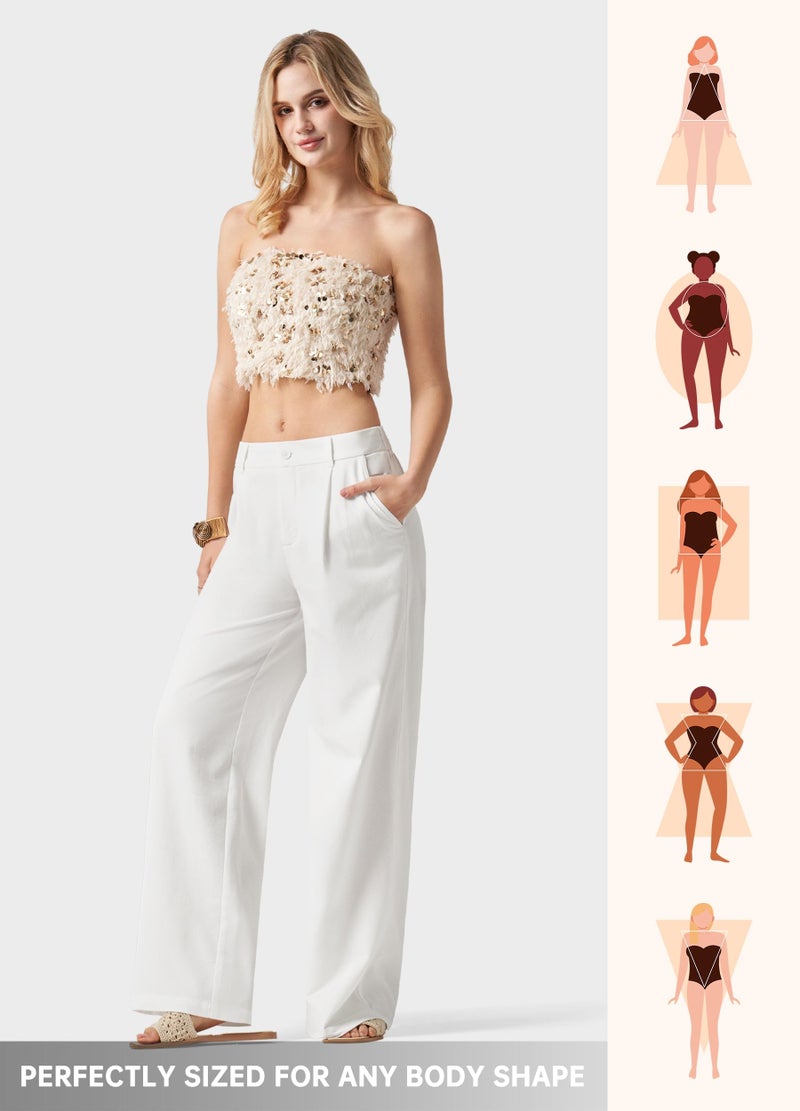 Willit Women's Linen Pants Wide Leg Work Dress Pants Casual Slacks Business Pants with Pockets 29" Inseam White M - Image 5