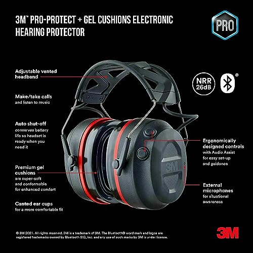 3M Pro-Protect + Gel Cushions Electronic Hearing Protector, Noise Reduction Rating (NRR) 26 dB, Bluetooth Ear Muffs, High-Fidelity Speakers & Integrated Microphone, Premium Gel Cushions (90545-SIOC) - Image 3