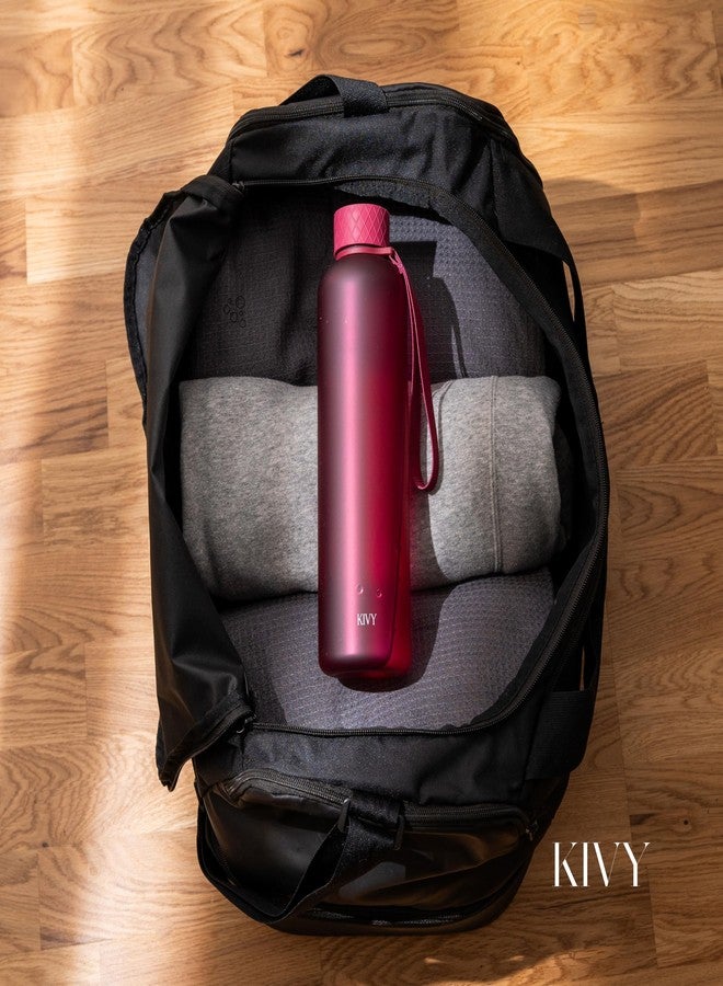 KIVY Slim Water Bottle 32oz [Lightweight & Shatterproof] Fits Backpack & Cupholder for Travel, Sports, School, Gym - Frosted red bottle no straw - Gym water bottle screw top - Dishwasher Safe - Image 2
