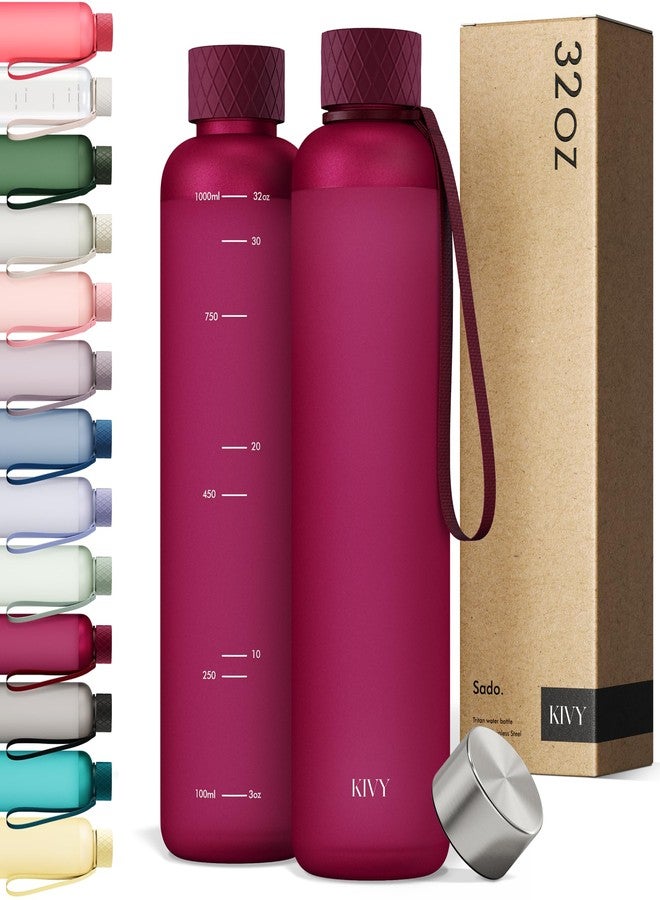 KIVY Slim Water Bottle 32oz [Lightweight & Shatterproof] Fits Backpack & Cupholder for Travel, Sports, School, Gym - Frosted red bottle no straw - Gym water bottle screw top - Dishwasher Safe - Image 1