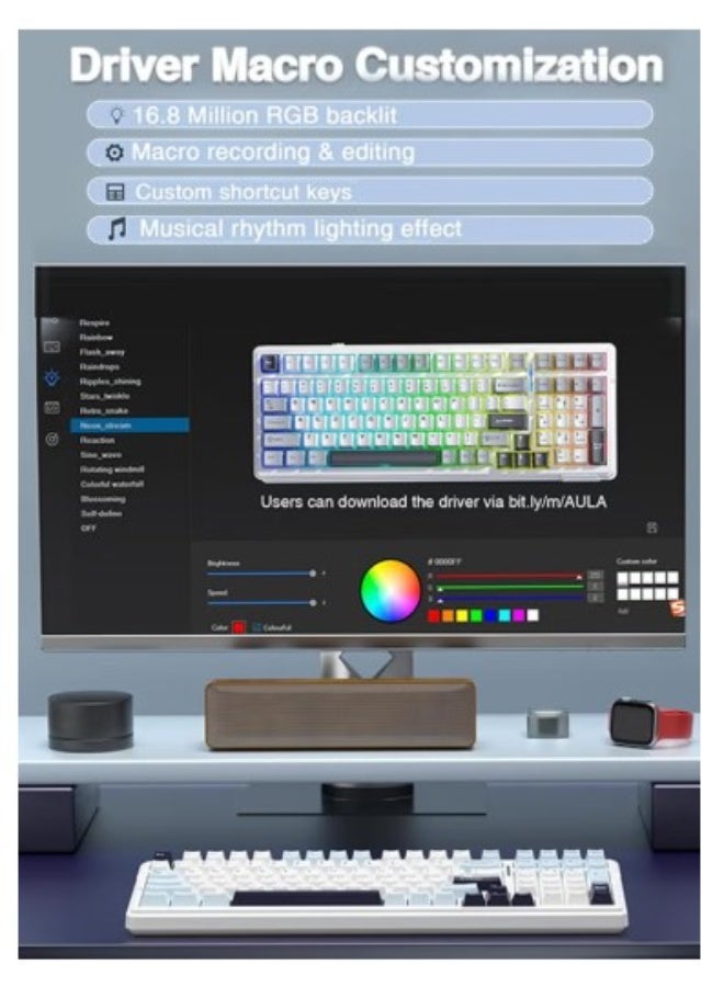 AULA F99 Wireless Mechanical Keyboard, 8000mAh Ultra-long Battery Life, Hot Swappable Custom Keyboard, Pre-lubed Reaper Switches, Gasket Structure, RGB Backlit Gaming Keyboard - Image 4