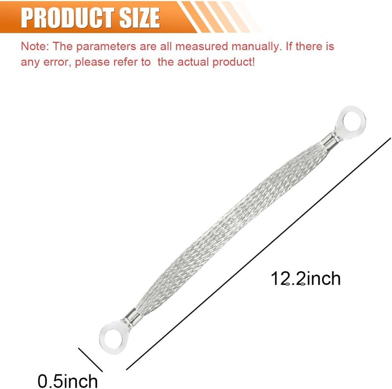 حزام أرضي عالمي للسيارات من ، مقاس 12 × 0.5 بوصة مع أطراف حلقية، أحزمة أرضية مسطحة مضفرة من النحاس، مجموعة حزام أرضي لمحرك السيارة تناسب معظم السيارات (6 قطع) - Image 2