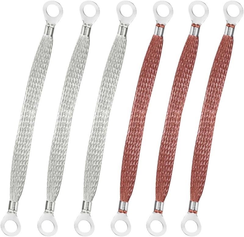 حزام أرضي عالمي للسيارات من ، مقاس 12 × 0.5 بوصة مع أطراف حلقية، أحزمة أرضية مسطحة مضفرة من النحاس، مجموعة حزام أرضي لمحرك السيارة تناسب معظم السيارات (6 قطع) - Image 1