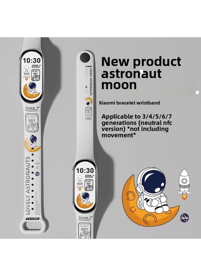 Generic For Mi Band 3/4 Strap Mi Band 5/6 Generation Cartoon Printed Mi Band 7 Replacement Wristband Now-Color:Black Panda Astronaut-Specifications:Meters 8/9 Universal  - Image 4