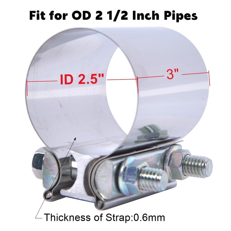 Elifecenter ID 25 Band Exhaust Clamps212 inch Exhaust Lap Joint Butt Clamps T304 Stainless Steel Band Clamp w108 High Grade Bolts2 Pieces - Image 4