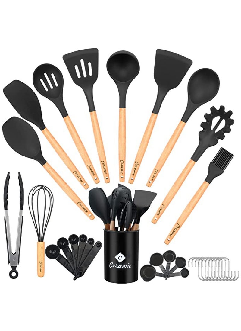 CERAMIC Kitchen Utensils Set of 33 Silicone Cooking Utensils with Holder  Non stick Cookware Friendly And Heat Resistant  - Image 1