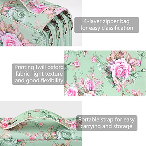 Vomgomfom Colored Pencil Case - 200 Slots Pencil Holder with Zipper Closure Twill Fabric Large Capacity Pencil Case for Watercolor Pens or Markers, Pencil Case Organizer for Artist or Student (Green Rose) - Image 3
