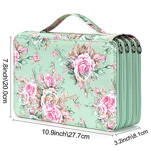 Vomgomfom Colored Pencil Case - 200 Slots Pencil Holder with Zipper Closure Twill Fabric Large Capacity Pencil Case for Watercolor Pens or Markers, Pencil Case Organizer for Artist or Student (Green Rose) - Image 2
