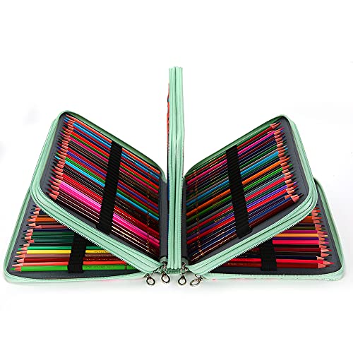 Vomgomfom Colored Pencil Case - 200 Slots Pencil Holder with Zipper Closure Twill Fabric Large Capacity Pencil Case for Watercolor Pens or Markers, Pencil Case Organizer for Artist or Student (Green Rose) - Image 4