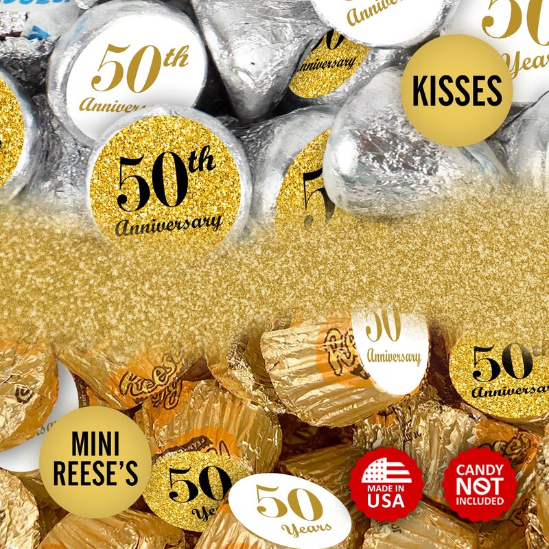 RokAPary 50th Anniversary Kisses Stickers, (Set of 216) Chocolate Drops Labels Stickers for 50th Wedding Anniversary, Party Favors Decor for Kisses. Made in USA - Image 3