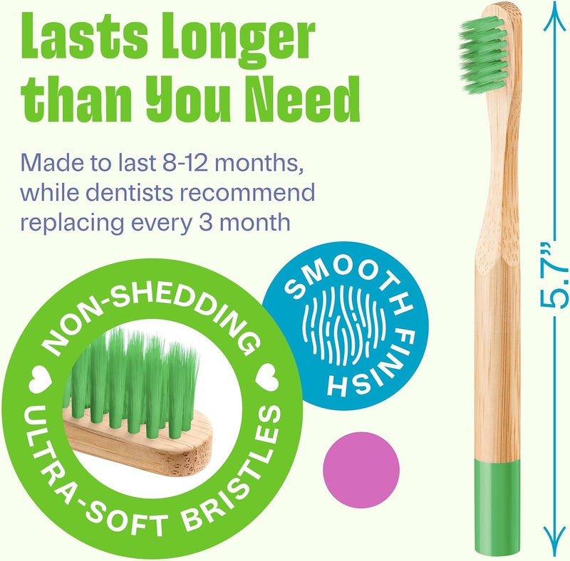 VIVAGO Kids Bamboo Toothbrush with Soft Bristles - 6 Pack of Colorful Eco-Friendly Toothbrushes - Image 4