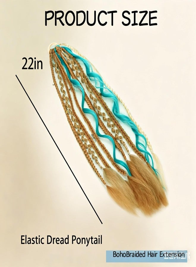 rosmile 22 Inch Elastic Dread Ponytail Extension Dreadlock Ponytail Extension Synthetic Braided Ponytails Hairpiece Boho Ponytail Dreads for Daily Party Festival（Light Green） - Image 3