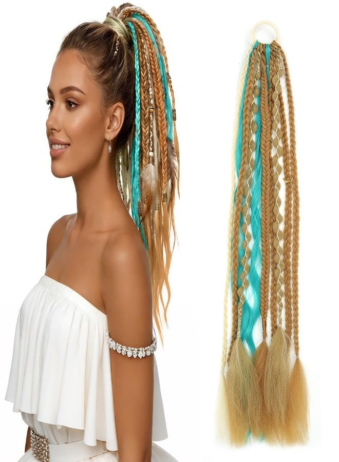 rosmile 22 Inch Elastic Dread Ponytail Extension Dreadlock Ponytail Extension Synthetic Braided Ponytails Hairpiece Boho Ponytail Dreads for Daily Party Festival（Light Green） - Image 1