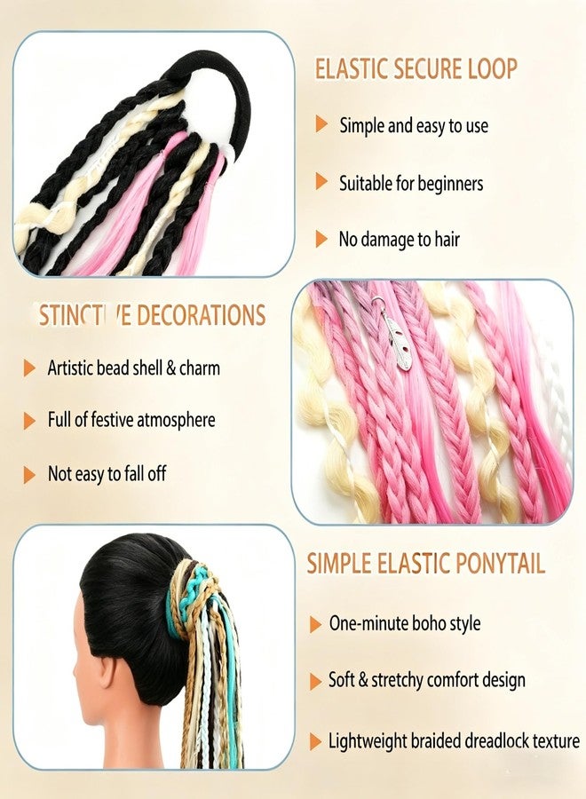rosmile 22 Inch Elastic Dread Ponytail Extension Dreadlock Ponytail Extension Synthetic Braided Ponytails Hairpiece Boho Ponytail Dreads for Daily Party Festival（Light Green） - Image 4