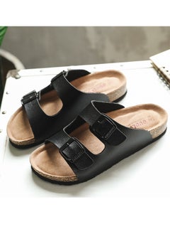 NIBEMINENT Cork Slippers for Men and Women with Double Row Belt Buckle Sandals, Beach Shoes, Haken Shoes Black  - Image 5