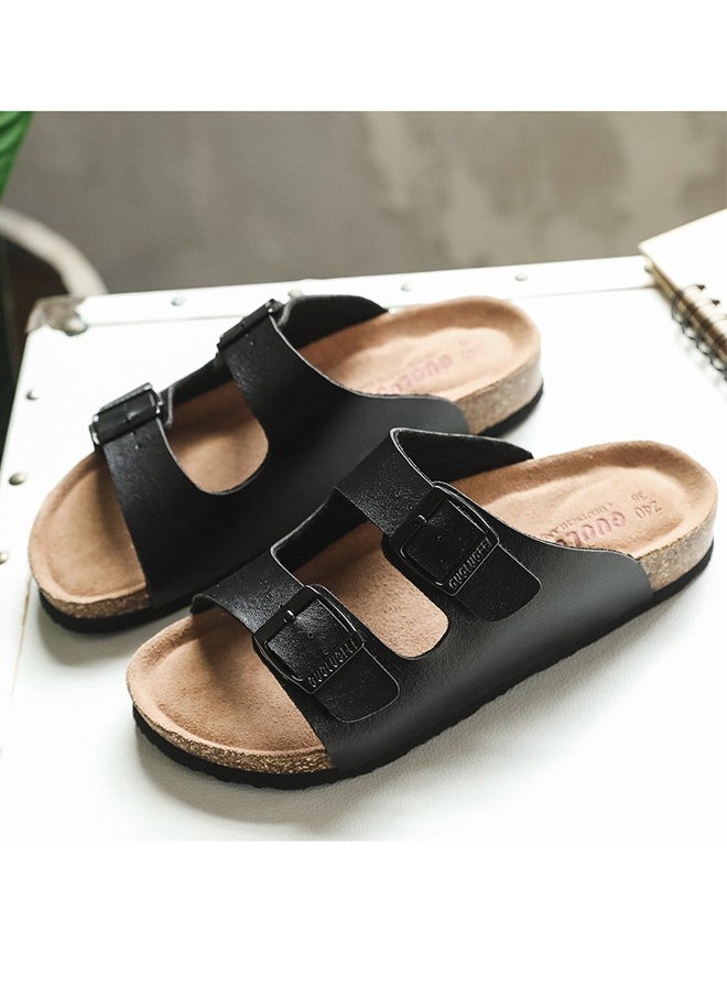 NIBEMINENT Cork Slippers for Men and Women with Double Row Belt Buckle Sandals, Beach Shoes, Haken Shoes Black  - Image 5