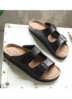 NIBEMINENT Cork Slippers for Men and Women with Double Row Belt Buckle Sandals, Beach Shoes, Haken Shoes Black  - Image 4
