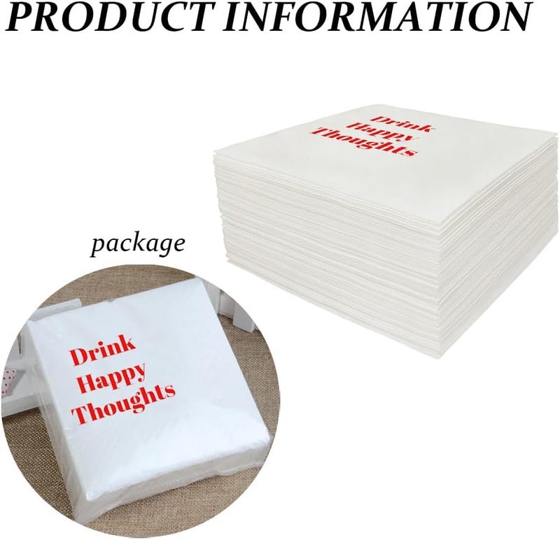 VOWFOO Funny Cocktail Napkins 100Pcs Funny Quotes Saying Disposable Paper Party Napkins 4.5 x 4.5 Two-ply (Drink Happy Thoughts Napkins) - Image 3
