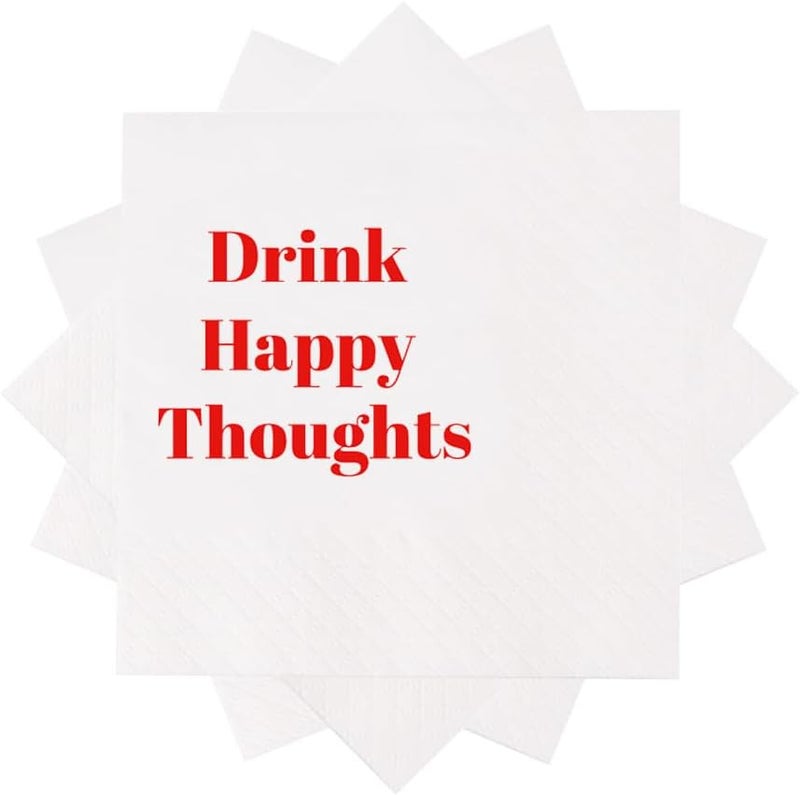 VOWFOO Funny Cocktail Napkins 100Pcs Funny Quotes Saying Disposable Paper Party Napkins 4.5 x 4.5 Two-ply (Drink Happy Thoughts Napkins) - Image 2