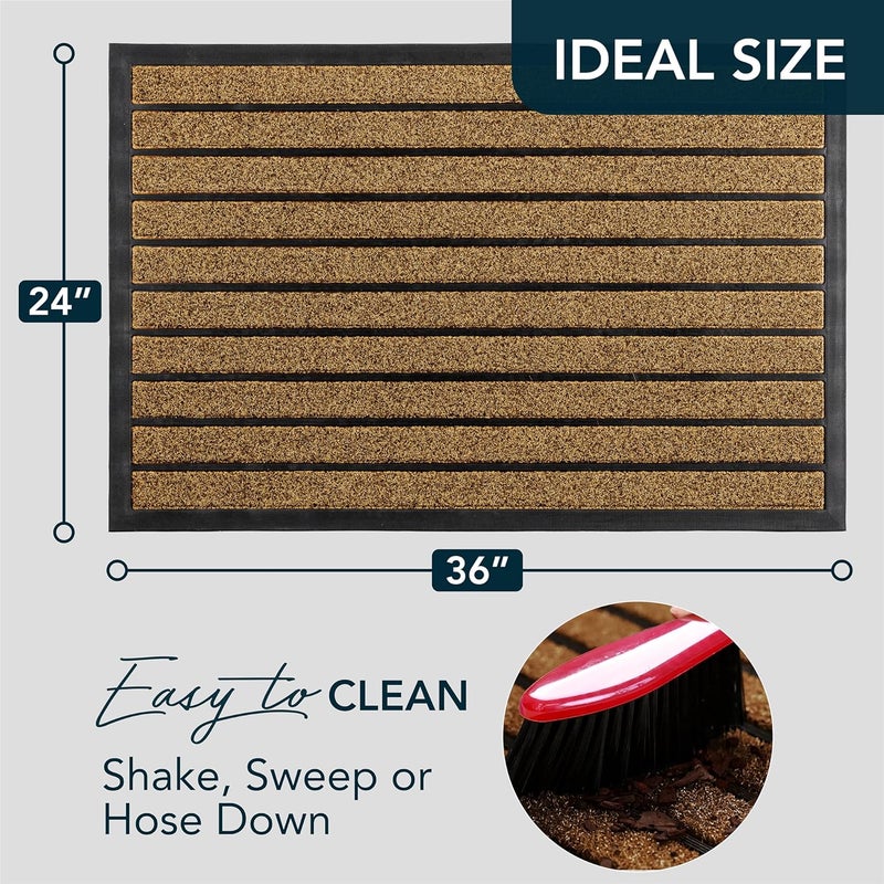 ubdyo Extra Durable Door Mat - Dirt Trapping Outdoor Welcome Mats - Non-Slip Outdoor Indoor Entrance - Low Profile Front Doormat (36" x 24", Bright Brown) - Image 2